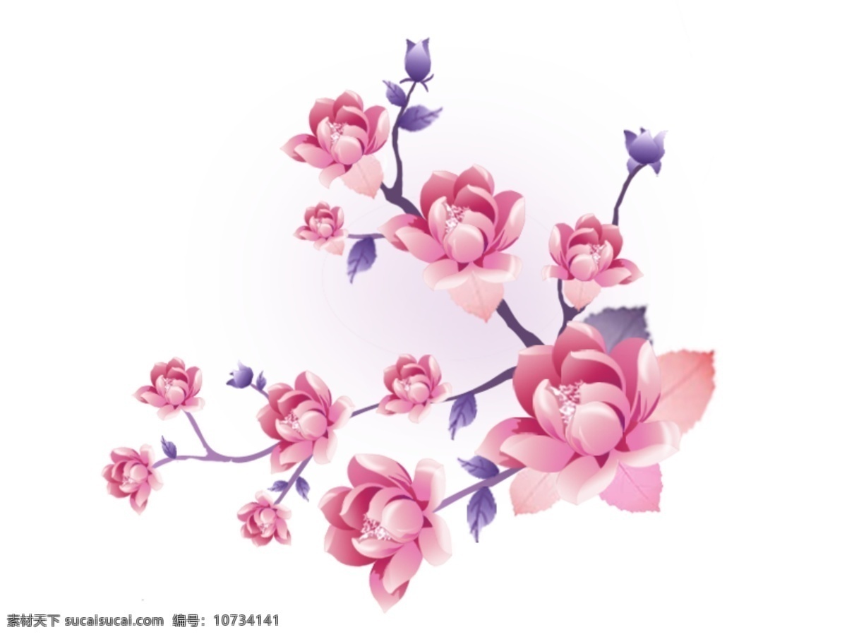 古典装饰花朵 花 树干 紫色花瓣 叶子 装饰花朵 分层 源文件