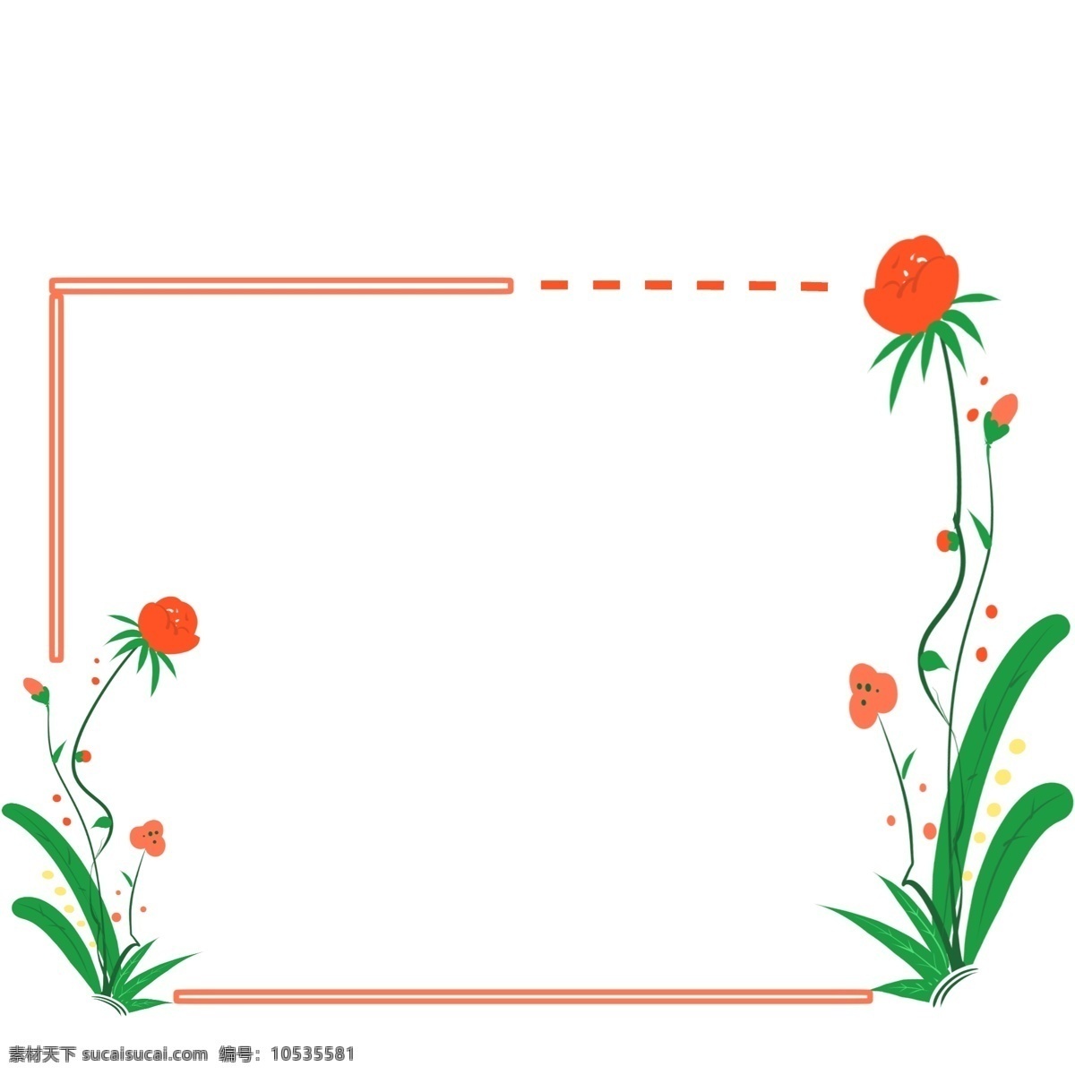 红色 花朵 边框 装饰 红色花朵边框 花枝边框 植物边框 绿叶装饰 春季边框 卡通边框 花卉