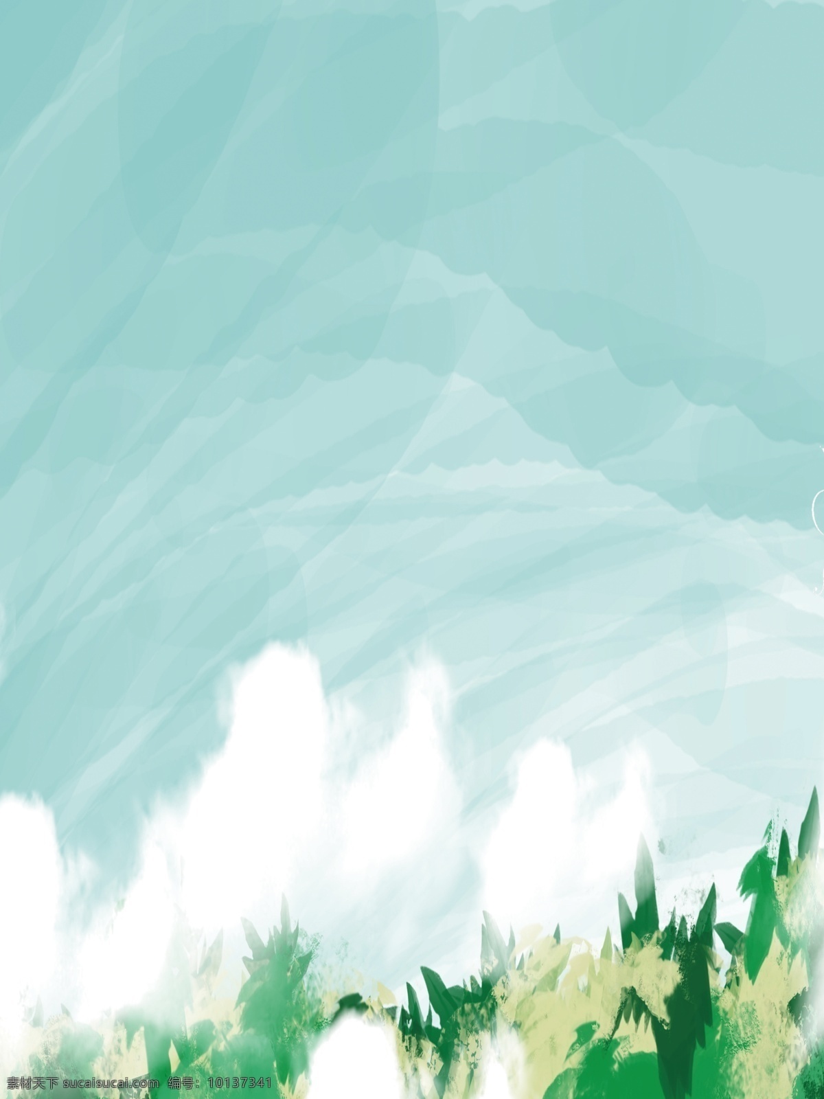 大气 简约 春天 景色 插画 背景 植物背景 唯美 草地背景 绿地背景 蓝天白云 叶子 河边 山水风景