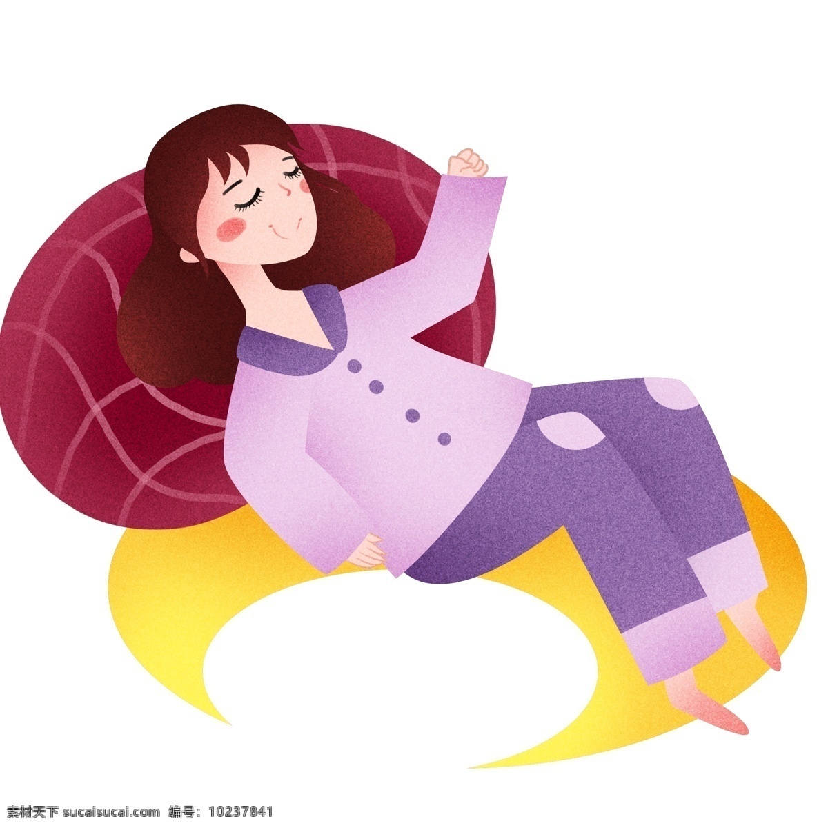 月亮 上 睡觉 女孩 世界 睡眠 日 插画 在月亮上睡觉 黄色的月亮 红色的枕头 睡觉的女孩 卡通人物
