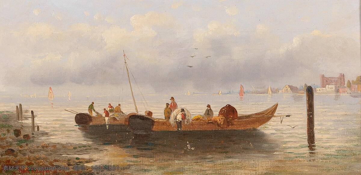卡尔 考夫曼 作品 奥地利画家 垂钓 河面上 一只船 19世纪油画 油画 文化艺术 绘画书法