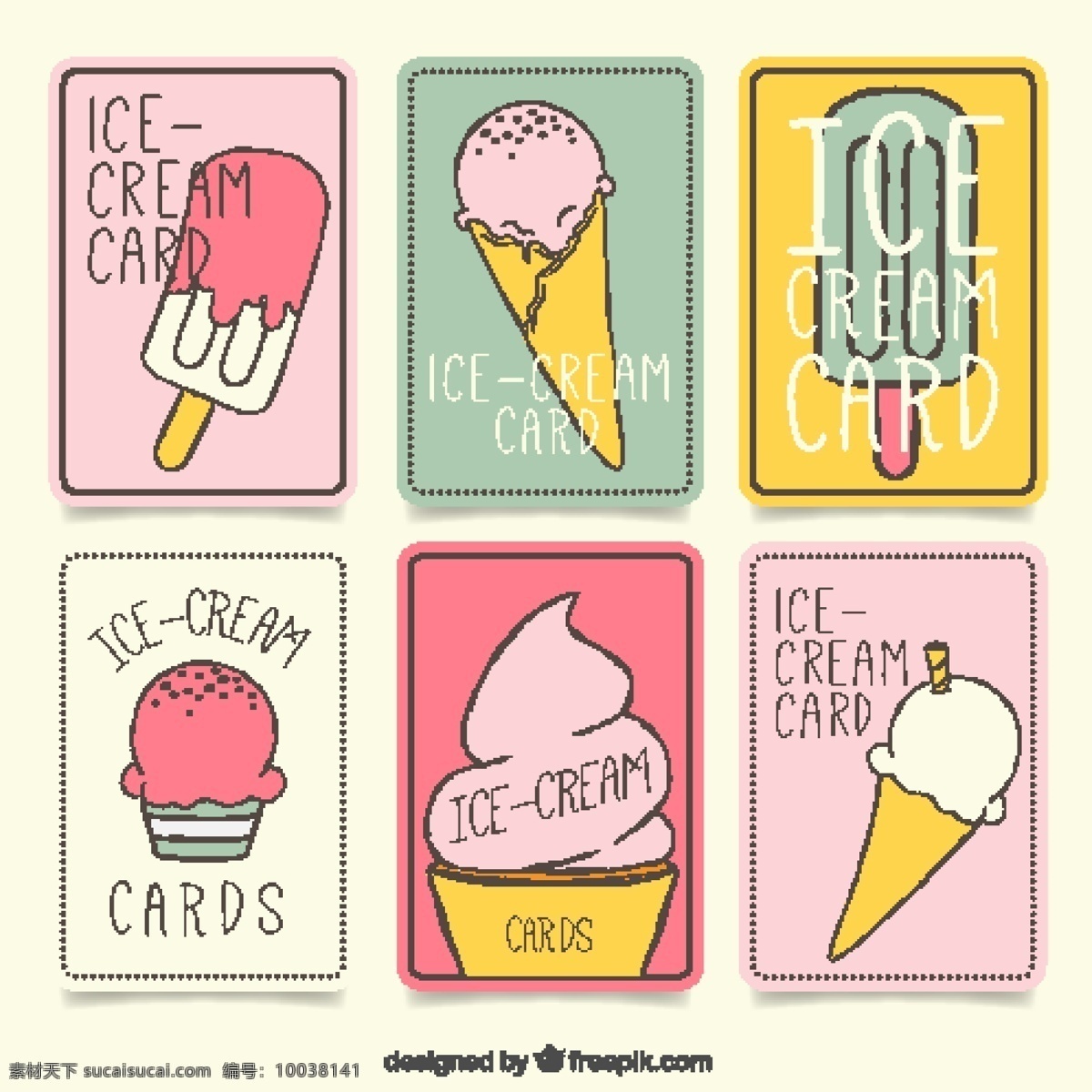 手绘 选择 冰淇淋 品种 卡 食品 一方面 夏天 模板 颜色 冰 甜 卡片 装饰 甜点 吃 季节 绘制粗略 锥