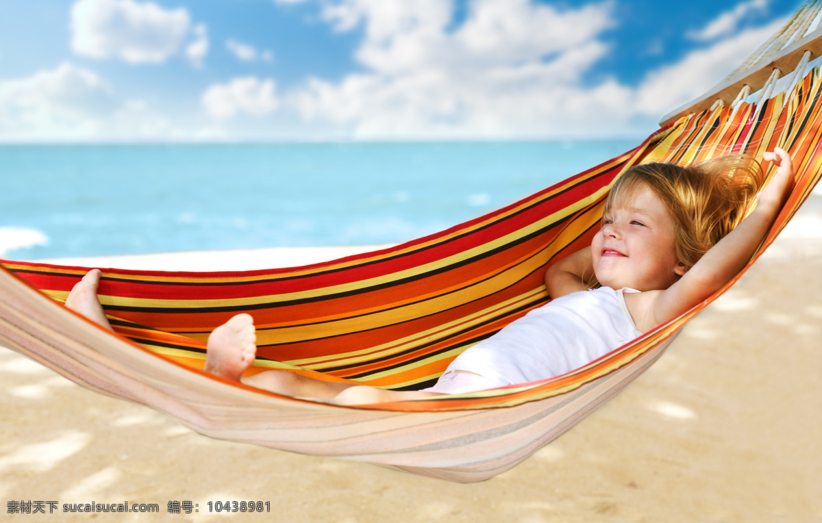 吊床 上 小女孩 沙滩 海滩 日光浴 晒太阳 儿童 儿童图片 人物图片