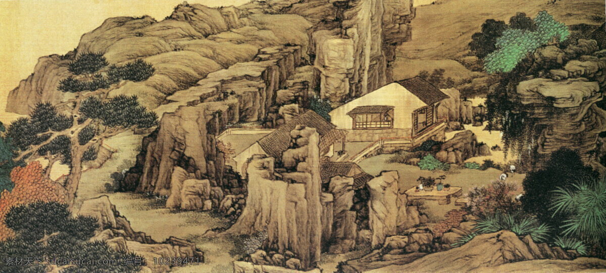 十万图e 山水画 中国 古画 中国古画 设计素材 山水名画 古典藏画 书画美术 黄色