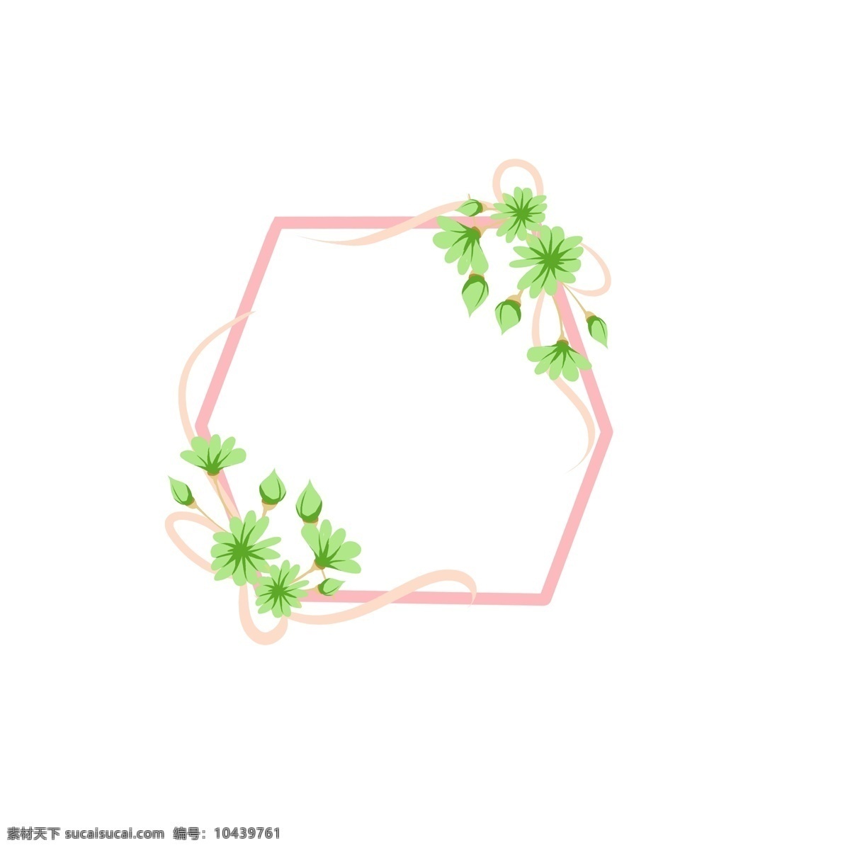 绿色 花朵 边框 插画 长长的花瓣 长长的枝藤 绿色花朵插画 绿色的叶子 粉色的相框