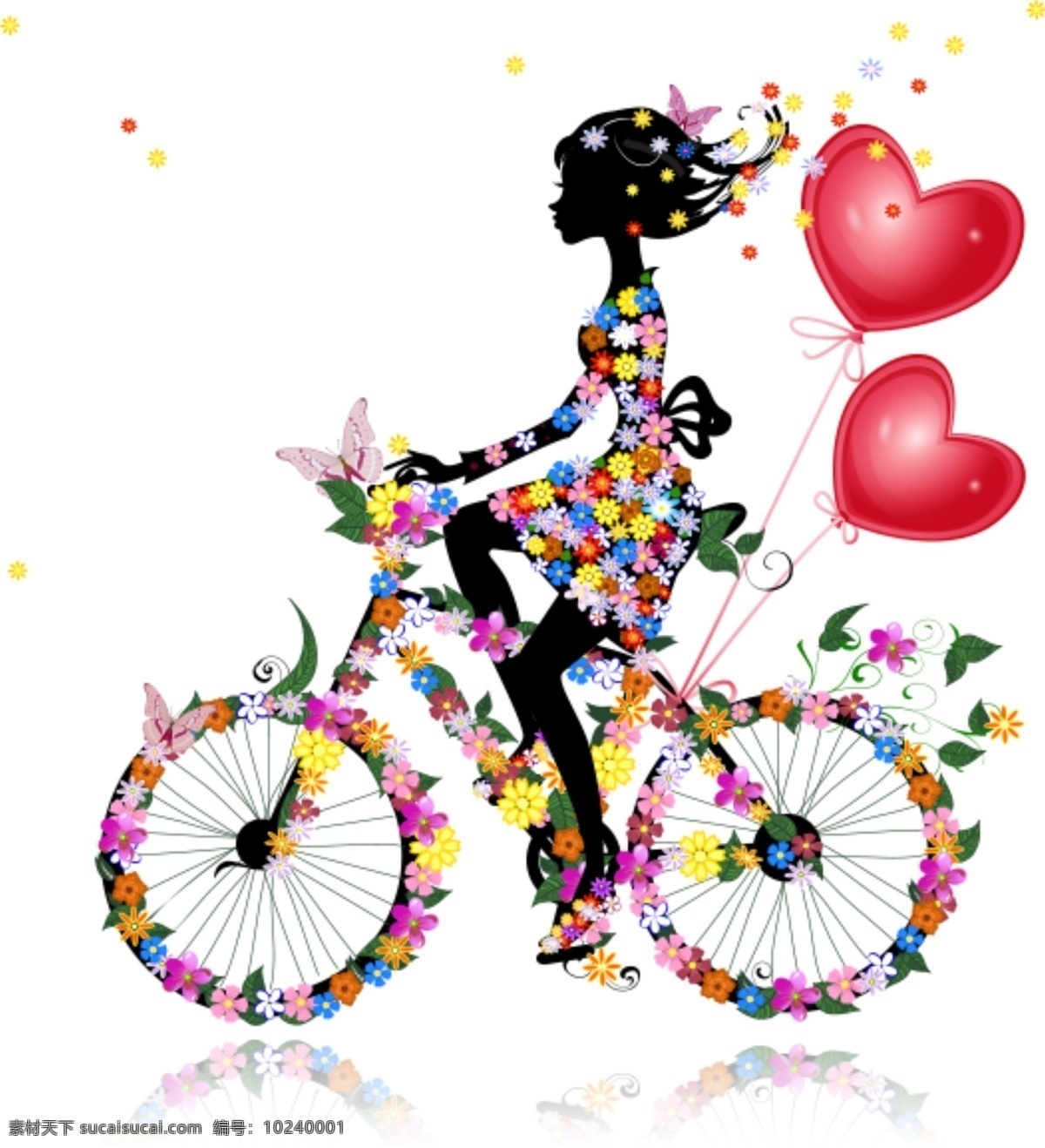 骑 自行车 女孩 骑自行车 骑车 骑车素材 卡通人物 花