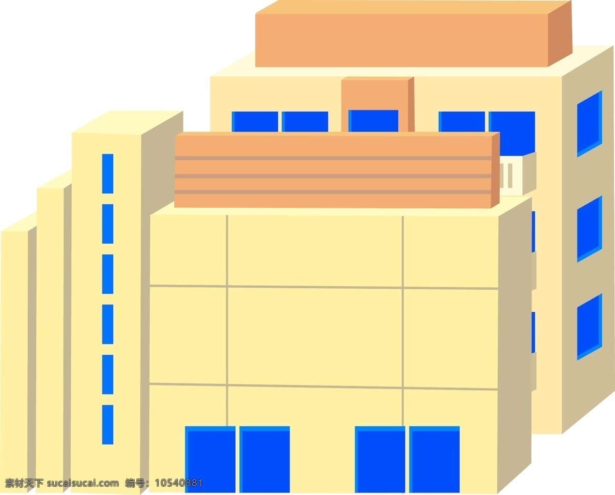 手绘 简约 黄色 高楼 建筑 原创 元素 医院 卡通 教学楼 扁平 原创元素 设计元素