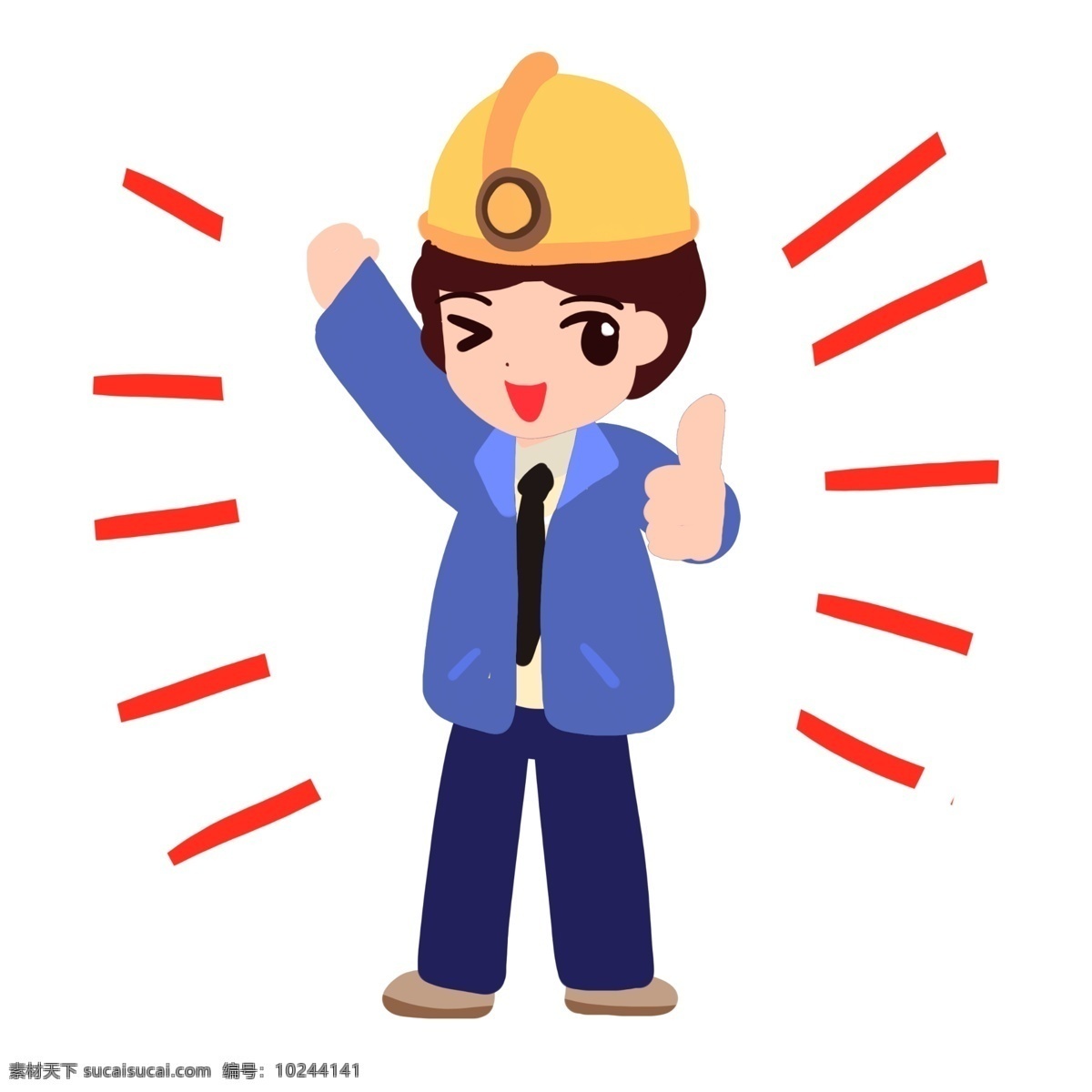 穿 制服 工人 竖 大拇指 黄帽子 介绍 领带安全帽 电钻 工作服 装修 可爱 工地 钻孔 劳动 修理 维修 职业