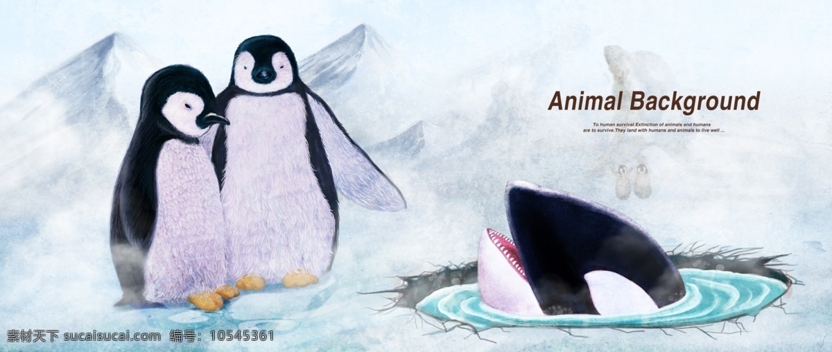 彩 铅 画 效果 动物 分层 背景 企鹅 鲸鱼 冰山 冰窟窿 两只企鹅 彩铅画 psd分层 源文件 彩铅风格 手绘 白色