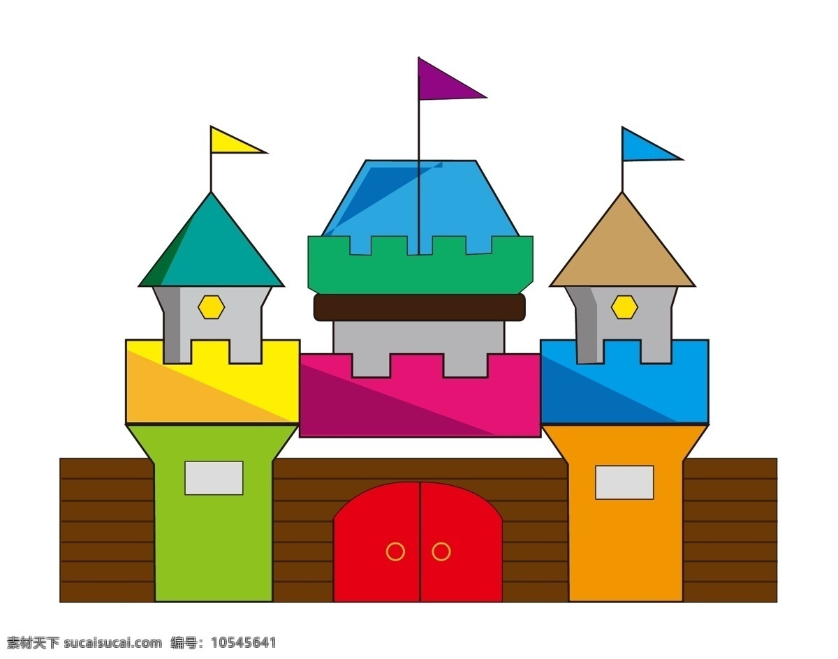 彩色 小旗 城堡 插画 彩色的城堡 可爱的城堡 小旗装饰 儿童城堡 童趣 童话城堡 建筑物 卡通城堡插画