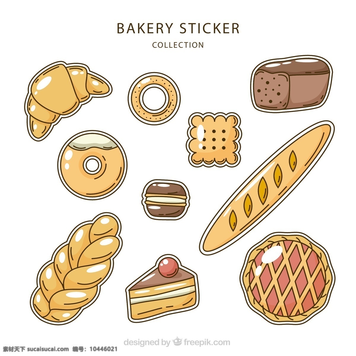 烘 培 食品 标签 牛角面包 甜甜圈 长棍面包 法式面包 曲奇 矢量 高清图片