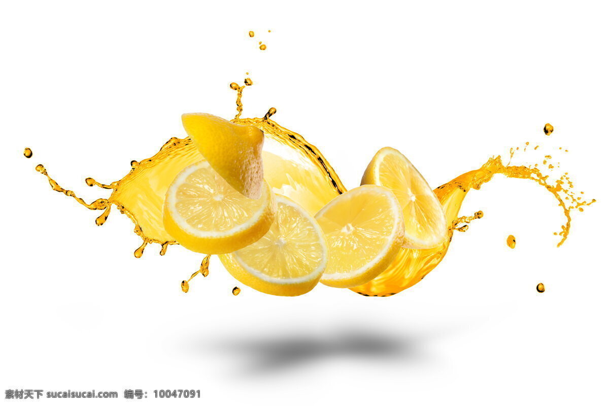 黄色 柠檬片 水花 柠檬 黄柠檬 切片