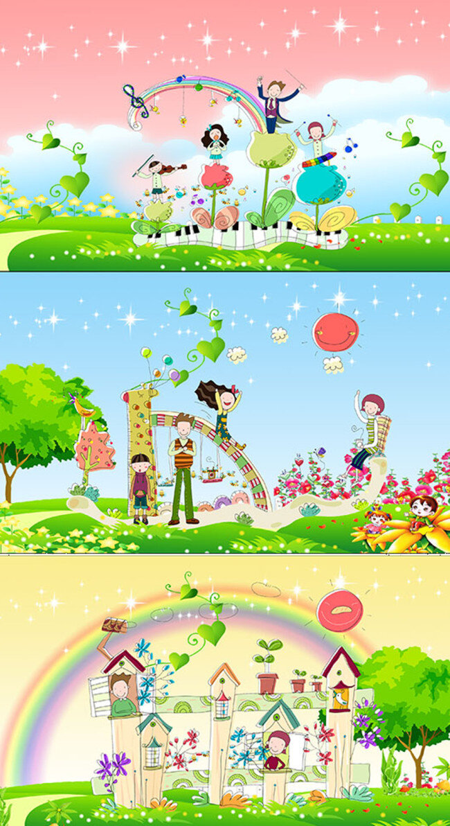 六一儿童节 学校 卡通 背景 六一 儿童节 绿色