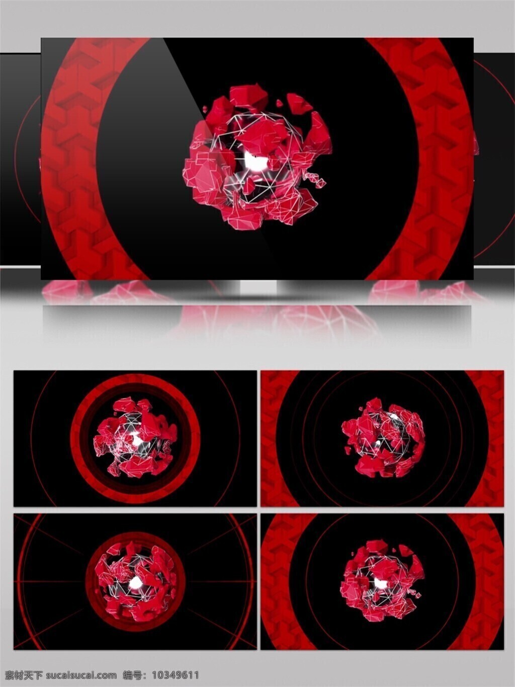 红色 花朵 视频 高清 背景 红色圆环 花开玫瑰 浪漫花开 立体几何 装饰风格