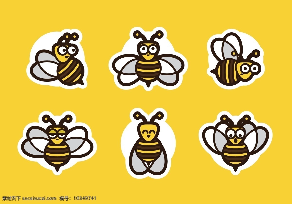 手绘 扁平 矢量 蜜蜂 扁平化蜜蜂 卡通 可爱 矢量素材 手绘插画 手绘蜜蜂