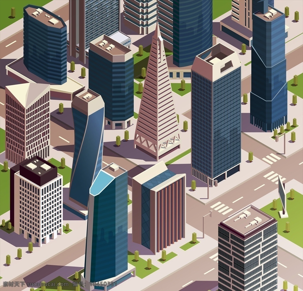 城市 摩天大楼 建筑 矢量 插画 大楼 商业 商务 等距 立体 插图 一线城市 大型城市 动漫动画