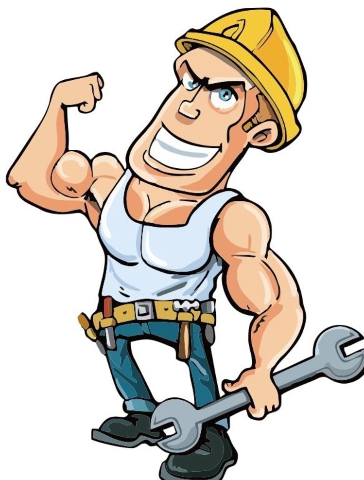 维修工人卡通 维修工人 扳手 卡通 肌肉工人 肌肉男 建筑工人 卡通漫画类 动漫动画 动漫人物