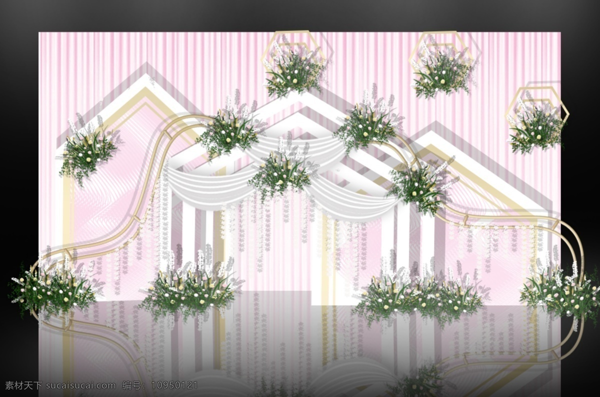 粉色 婚礼 迎宾 区 效果图 迎宾区 花艺素材 几何框 布幔背景 几何铁艺 铁艺花艺