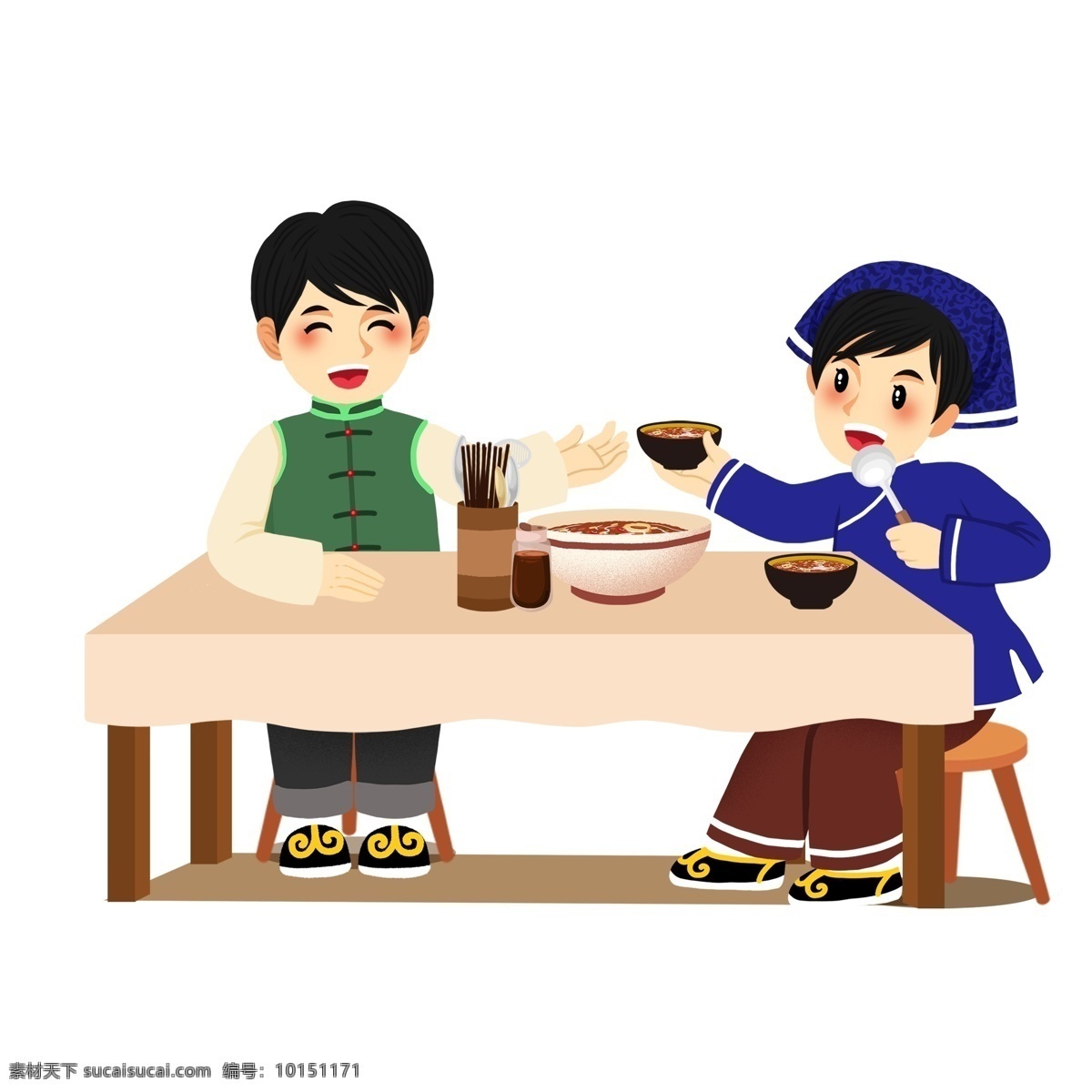 中国 风 一起 吃 粥 古代 男子 中国风 创意 传统 手绘 插画 人物 吃粥 吃腊八粥 腊八节