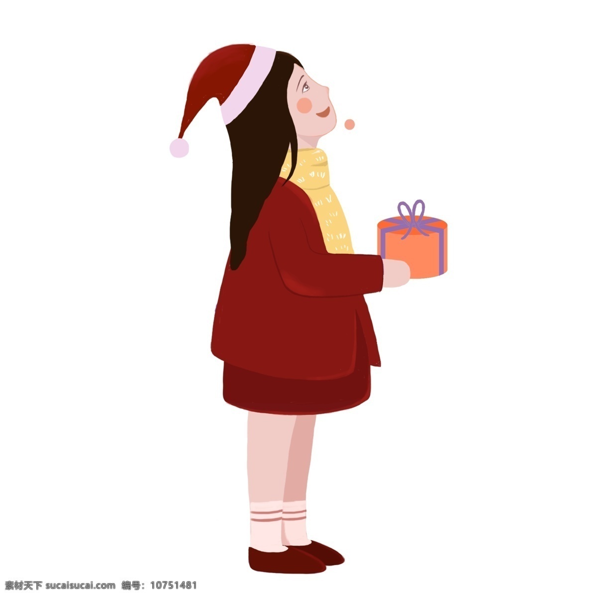 卡通 开心 收 圣诞 礼物 女孩 可爱 插画 人物 圣诞节