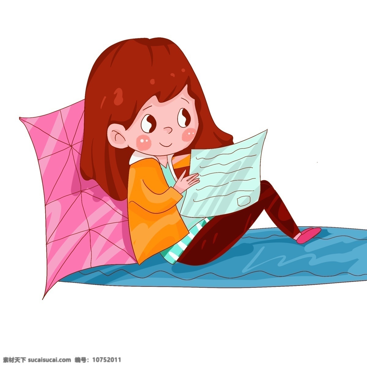 新年 看 杂志 小女孩 中国风 喜庆 人物 插画 传统节日 吉祥 如意 庆祝 高兴 快乐 手绘 卡通