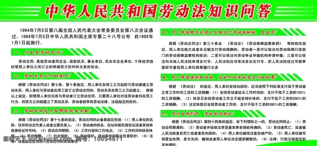 中华人民共和国 劳动法 展板 知识问答 背景 绿色 法律问答 展板模板 广告设计模板 源文件
