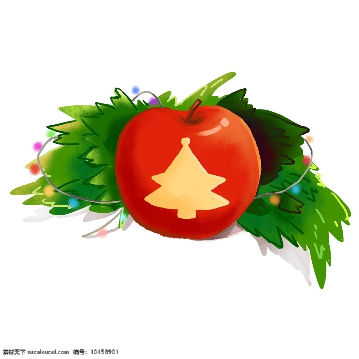 圣诞节 红色 绿色 平安 果 礼物 免 抠 元素 节日 西方传统 苹果 平安夜 可爱 松枝 小彩灯 圣诞树 免抠