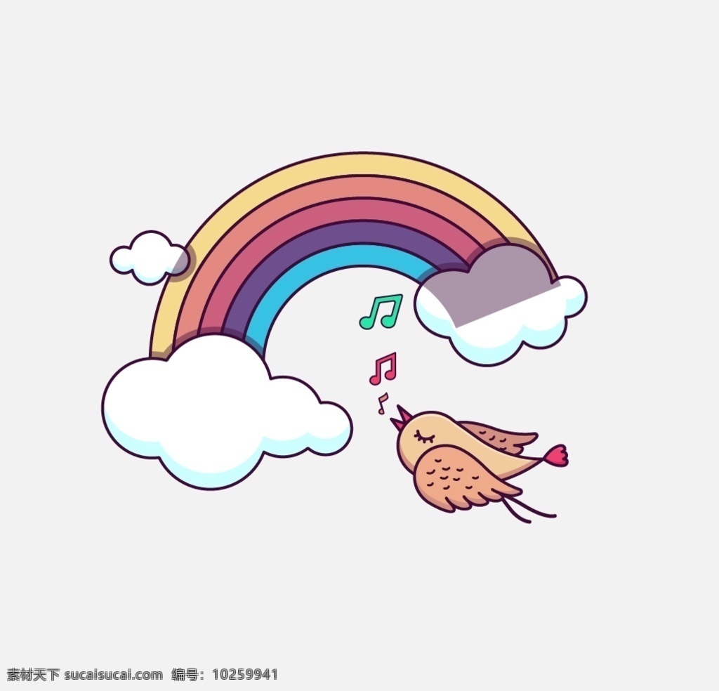 彩虹 唱歌 小鸟 可爱 云朵 音乐 卡通 文化艺术 绘画书法