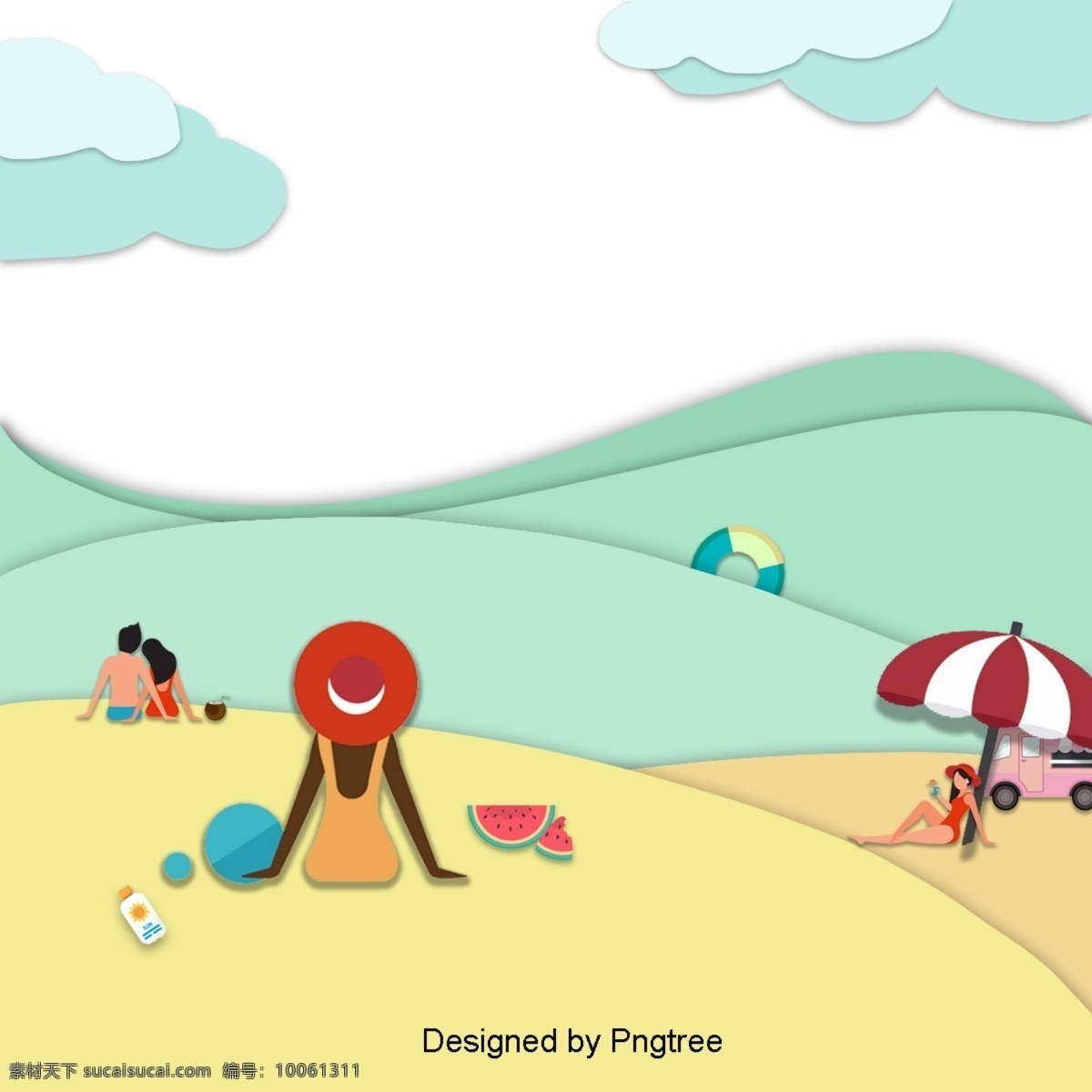 卡通 手绘 沙滩 简单 风格 海洋 派对 海滩 假日 创意 图形 画报 旅游