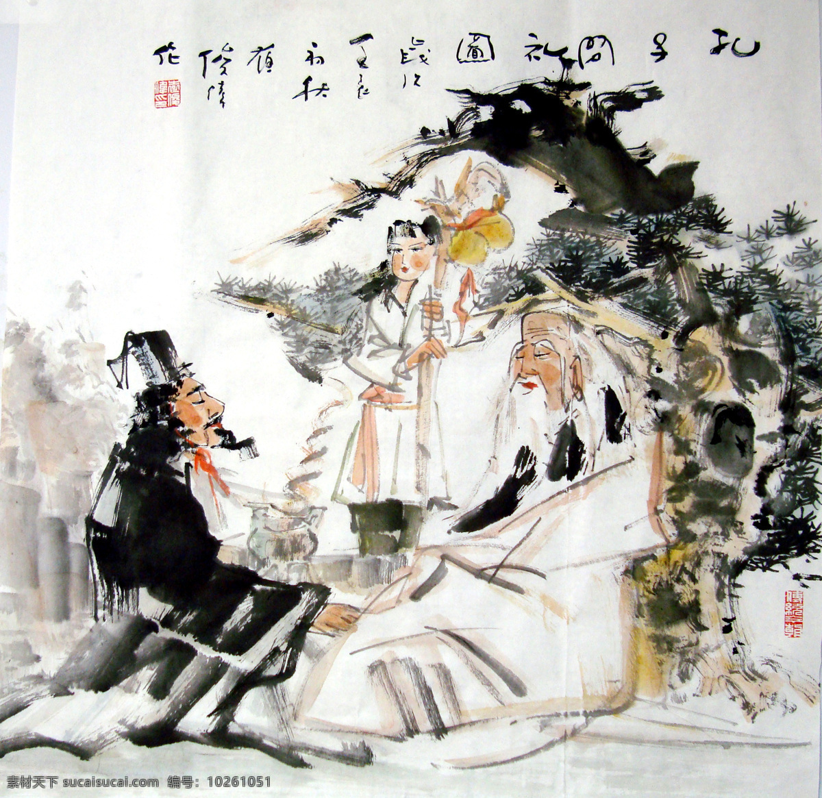 孔子讲学 国画设计 国画 水墨 人物 孔子 儒家学派 儒学 绘画书法 文化艺术