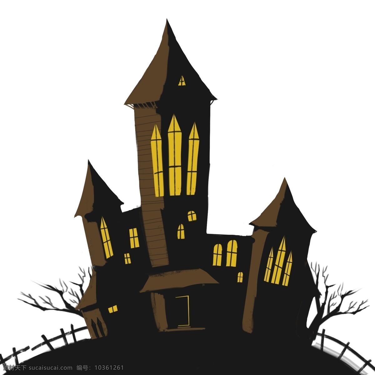 手绘 万圣节 恐怖 城堡 插画 西方传统节日 幽暗城堡 鬼屋 幽灵 恐怖气氛 鬼魂 恐怖城堡