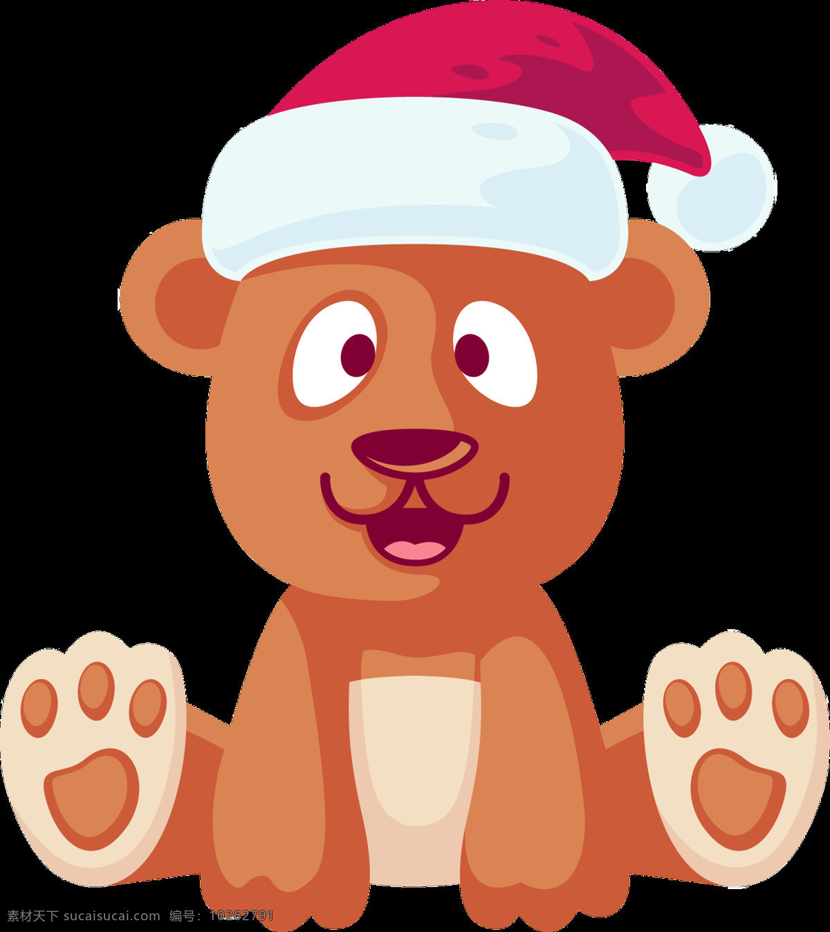 戴 圣诞 帽 坐 小 熊 透明 卡通 可爱 帽子 免扣素材 透明素材 装饰图片 棕色