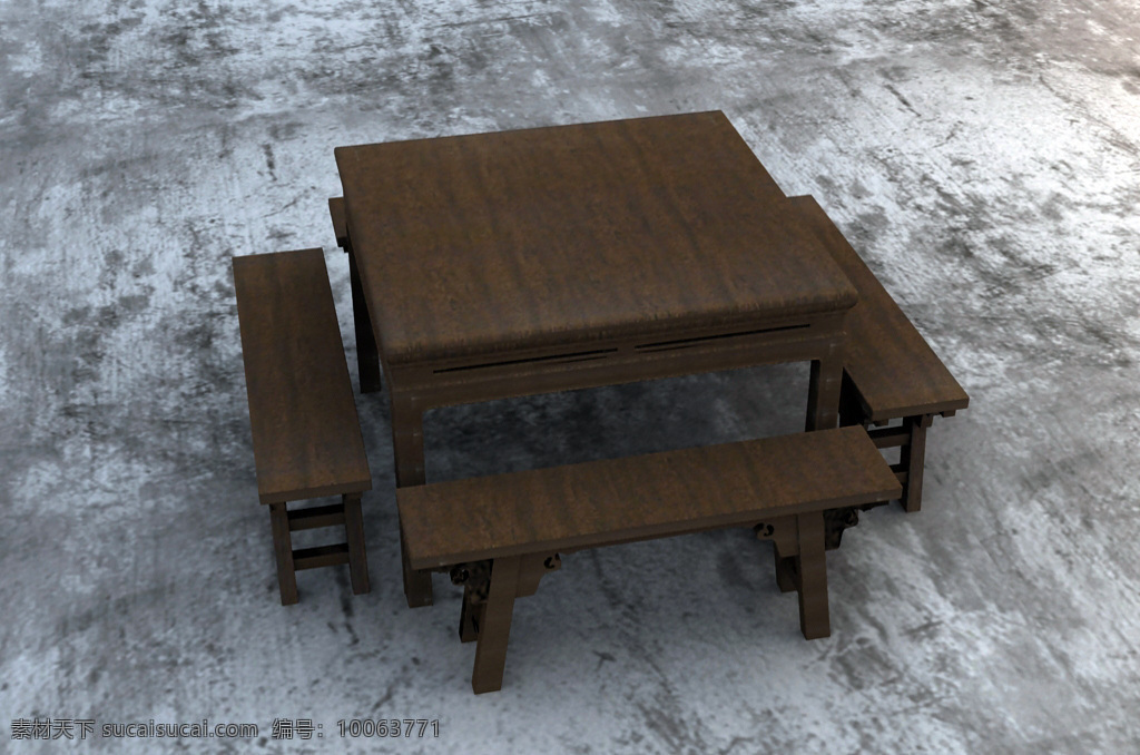 中式 八仙桌 3d 模型 3d模型 复古风 木质八仙桌