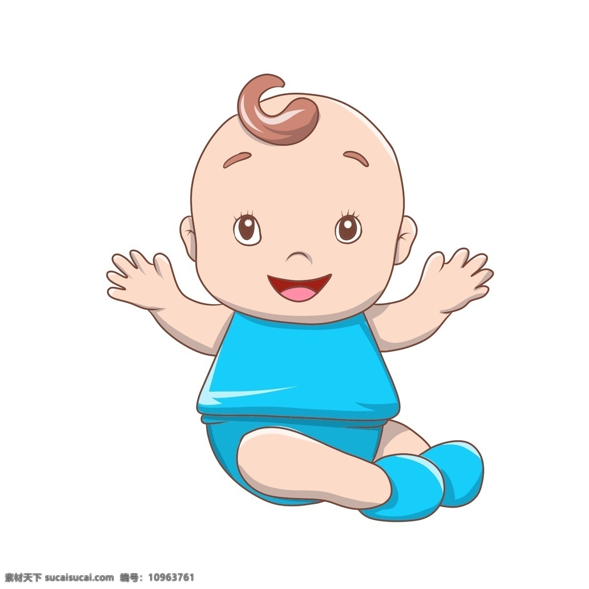 穿 蓝色 衣服 宝宝 插画 可爱的宝宝 坐着的婴儿 母婴 伸开 双手 要抱抱的婴儿 婴儿