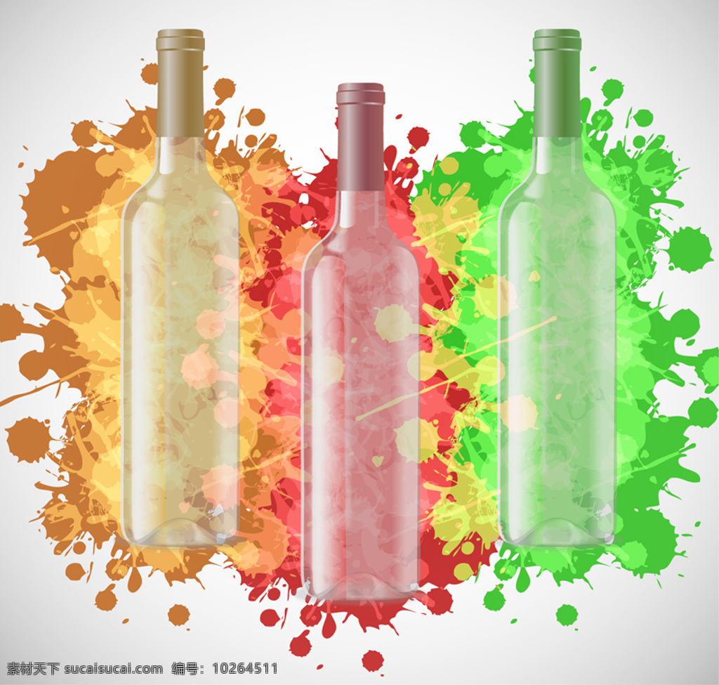 水彩 墨迹 葡萄 酒瓶 矢量图 葡萄酒 泼洒 玻璃瓶 白色