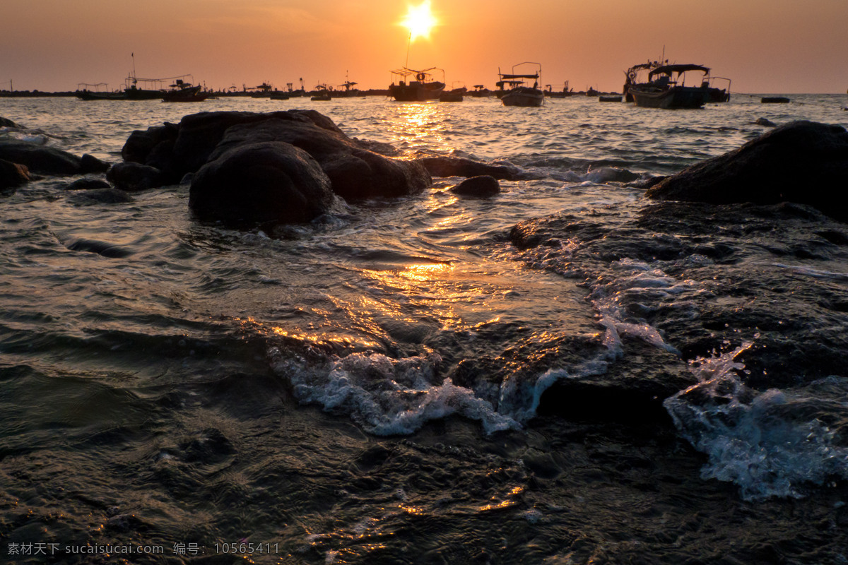 硇洲岛落日 湛江 海上日出日落 海浪 海湾 渔船 红日 美景 自然风景 旅游摄影