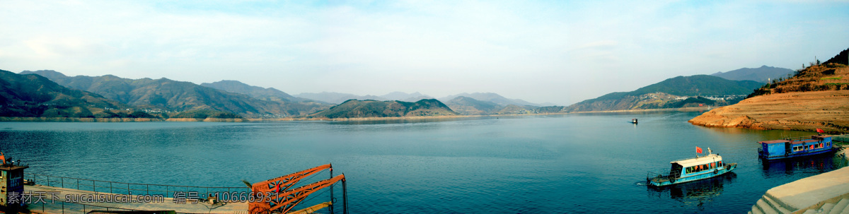白龙湖 波浪 码头 渡船 游船 远山 树 房屋 蓝天 白云 山水风景 自然景观
