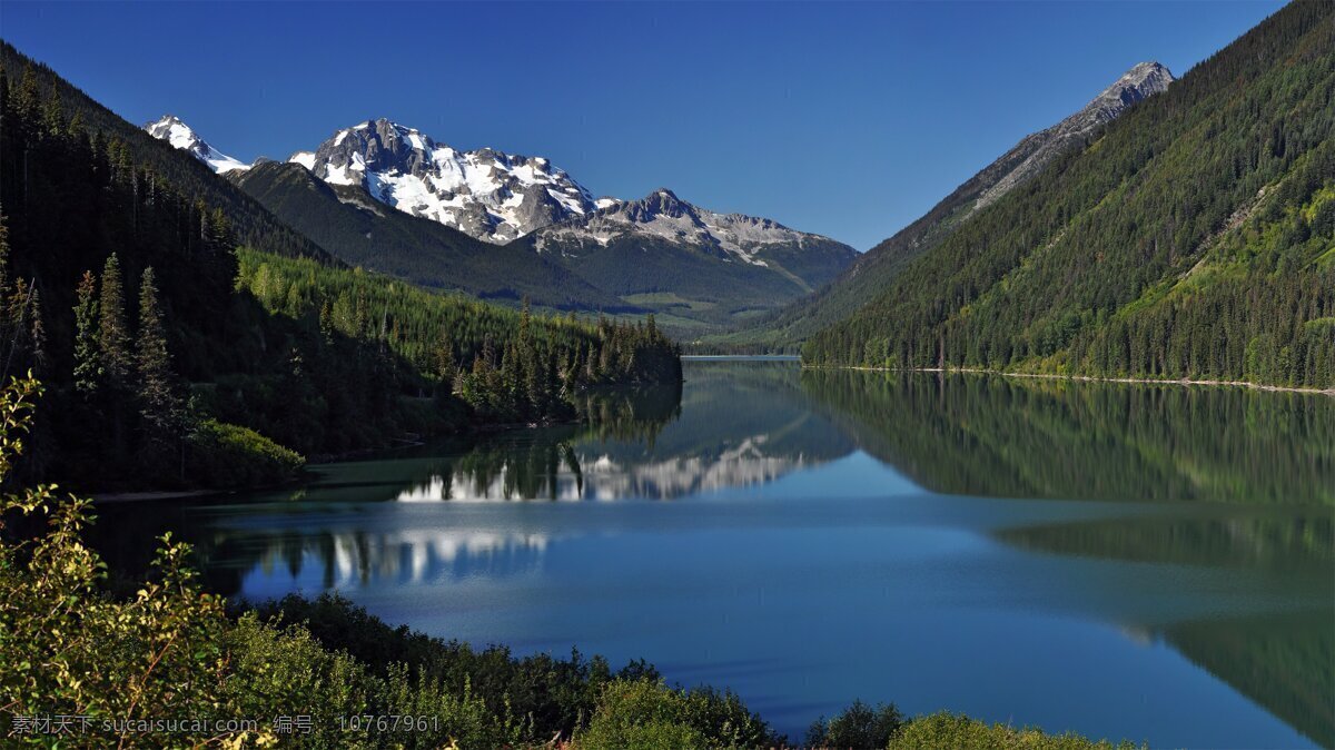 美丽 湖泊 风景 高清 树林 树木 绿色 山脉 山峰