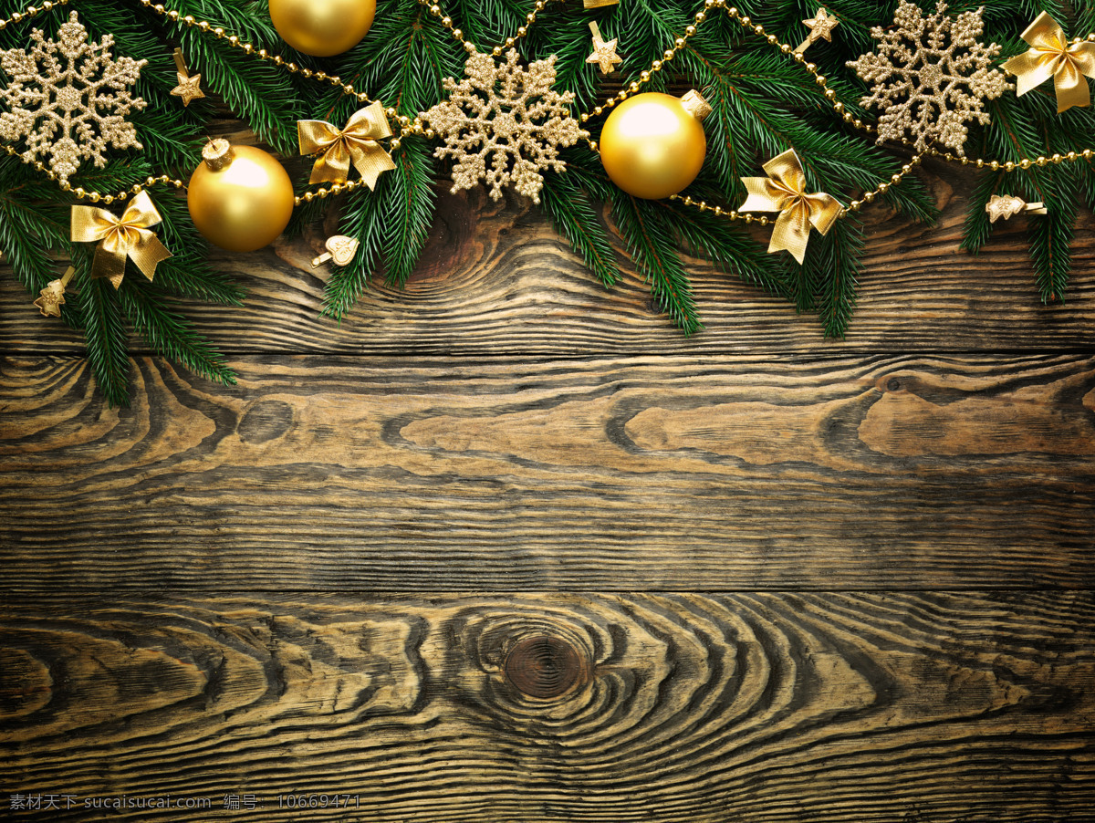 木板 上 松枝 铃铛 木纹背景 背景边框 圣诞节背景 圣诞节素材 节日庆典 生活百科