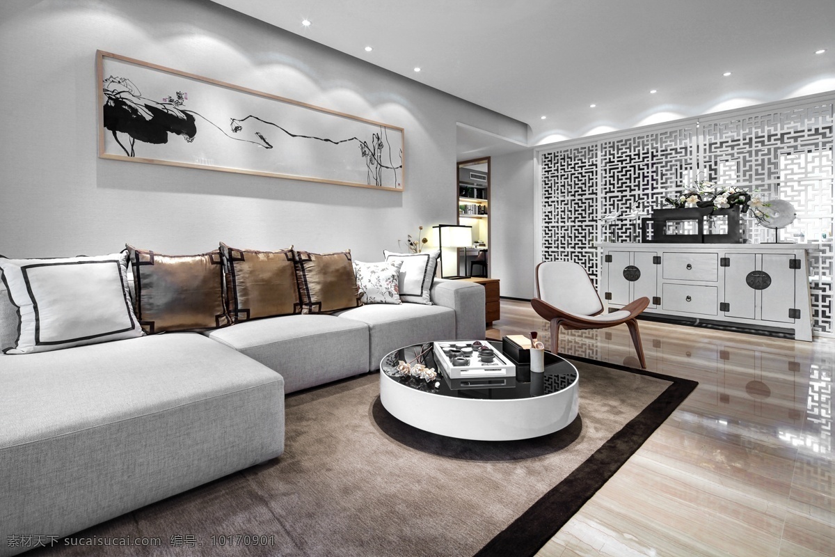新 中式 素雅 风格 客厅 沙发 效果图 时尚 新中式