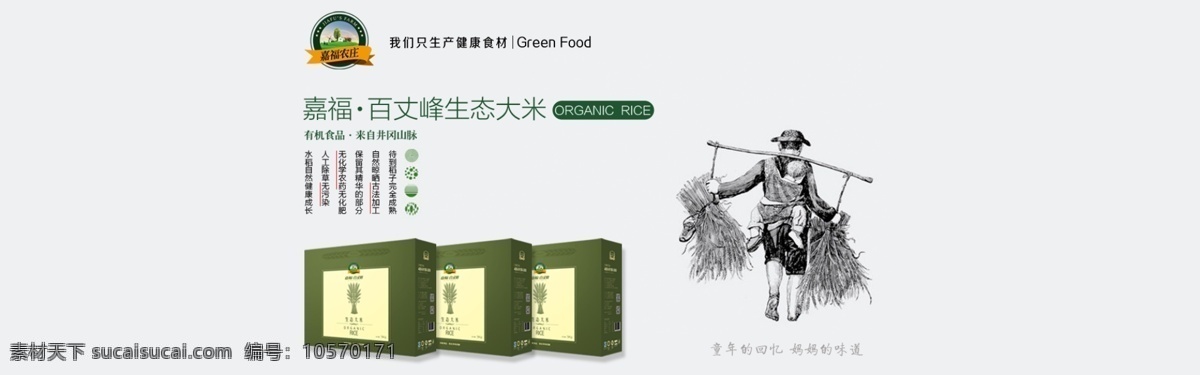 海报 轮播 生态米 有机食品 绿色 有机种植 安全 放心 淘宝界面设计 淘宝装修模板 白色