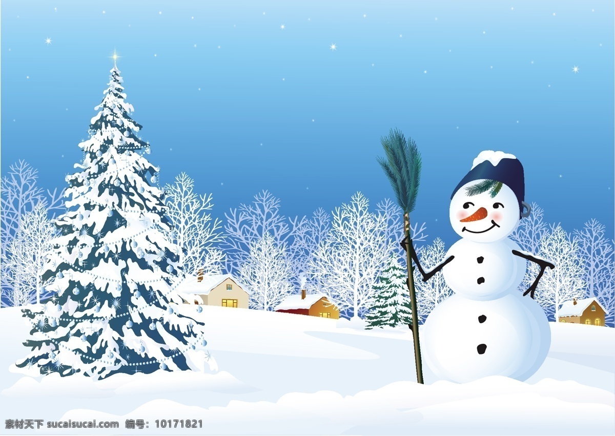 银装素裹 圣诞 海报 矢量 吊球 圣诞节 圣诞树 雪地 雪景 雪人 节日素材 其他节日