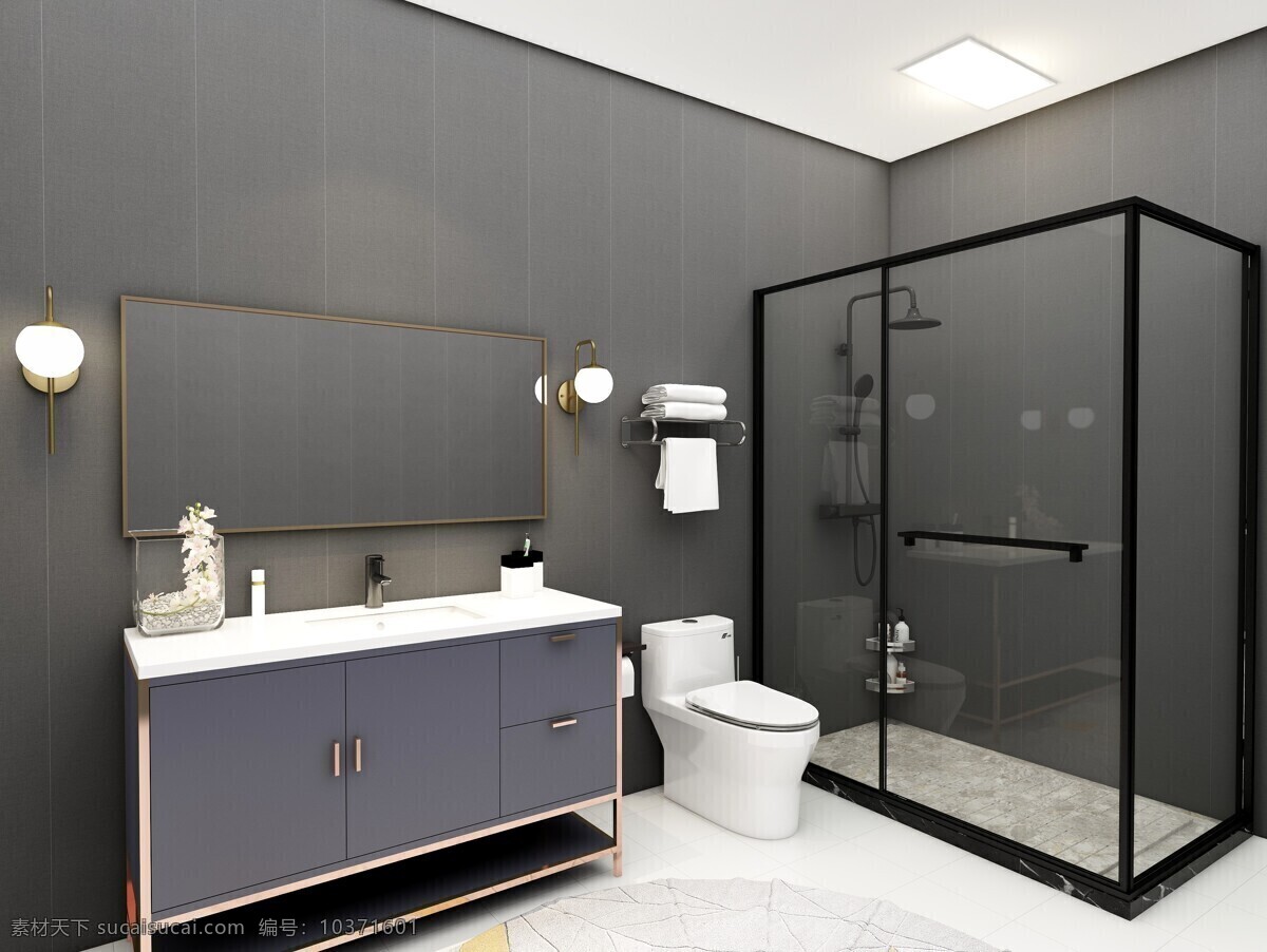 简约 卫生间 简约卫生间 北欧风格 浴室马桶 面盆龙头 渲染 3d设计