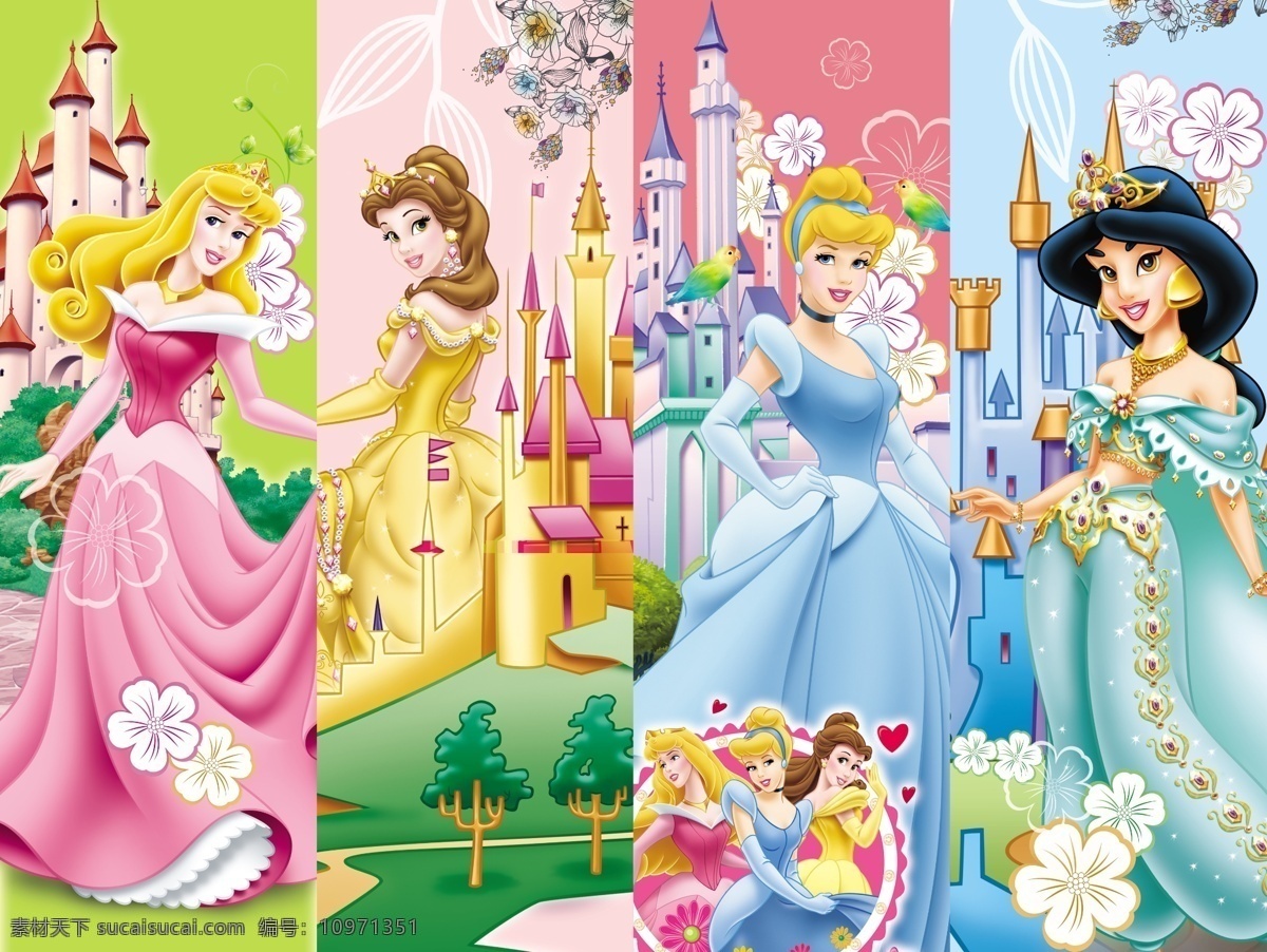 迪士尼公主 公主 迪士尼 迪斯尼 白雪公主 美女 美女与野兽 灰姑娘 城堡 disney princess 分层 源文件