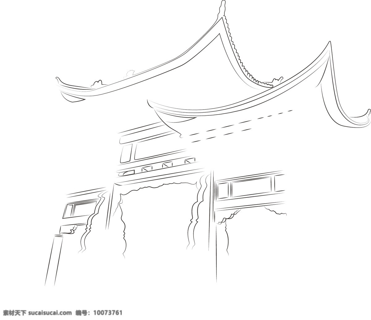 金马碧鸡 坊 插画 建筑 线稿 自然景观 建筑园林