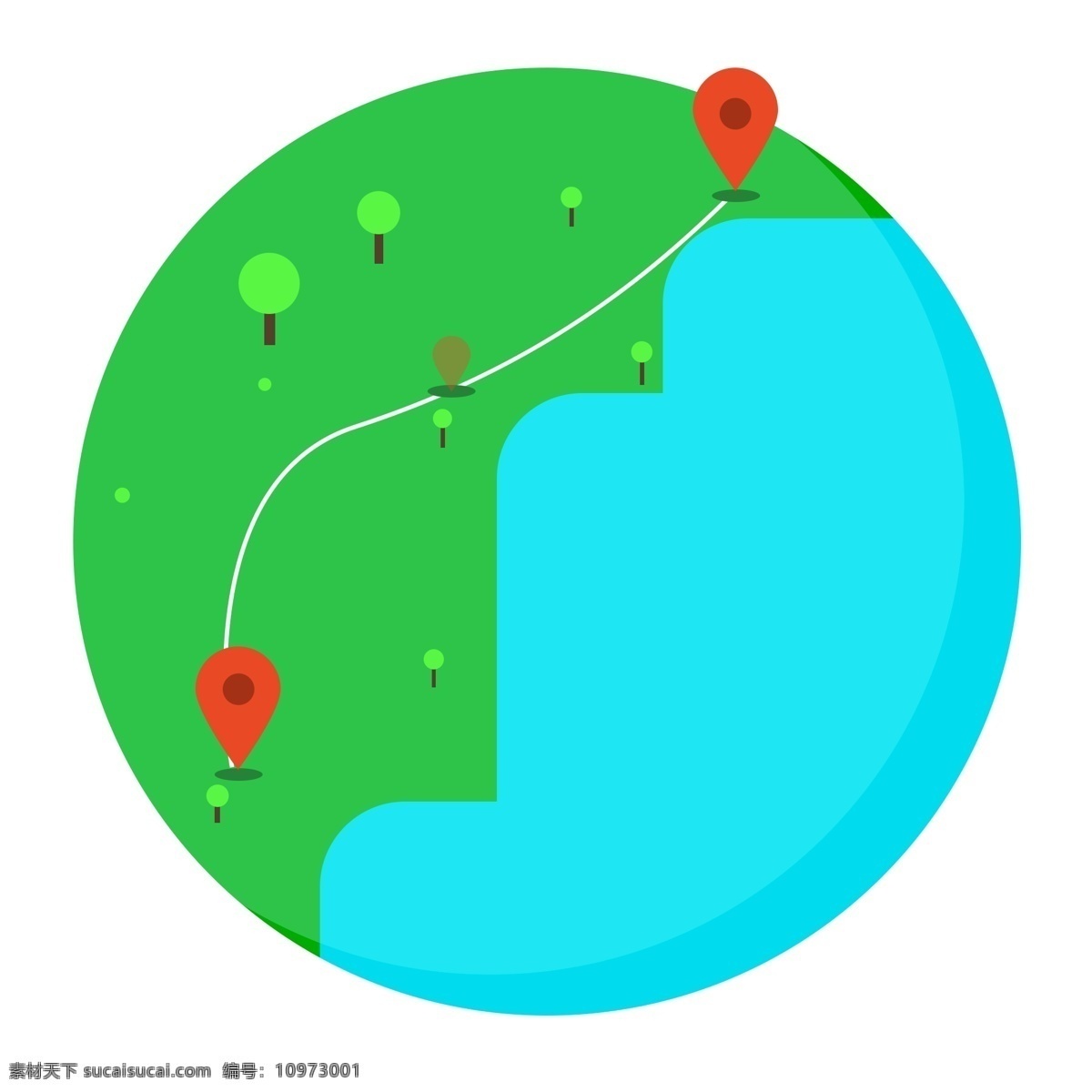 地球 上标 记 旅游 线路图 兴趣爱好 蓝色 绿色 树木 圆圆的地球上 标记 经过 地方 呼吸