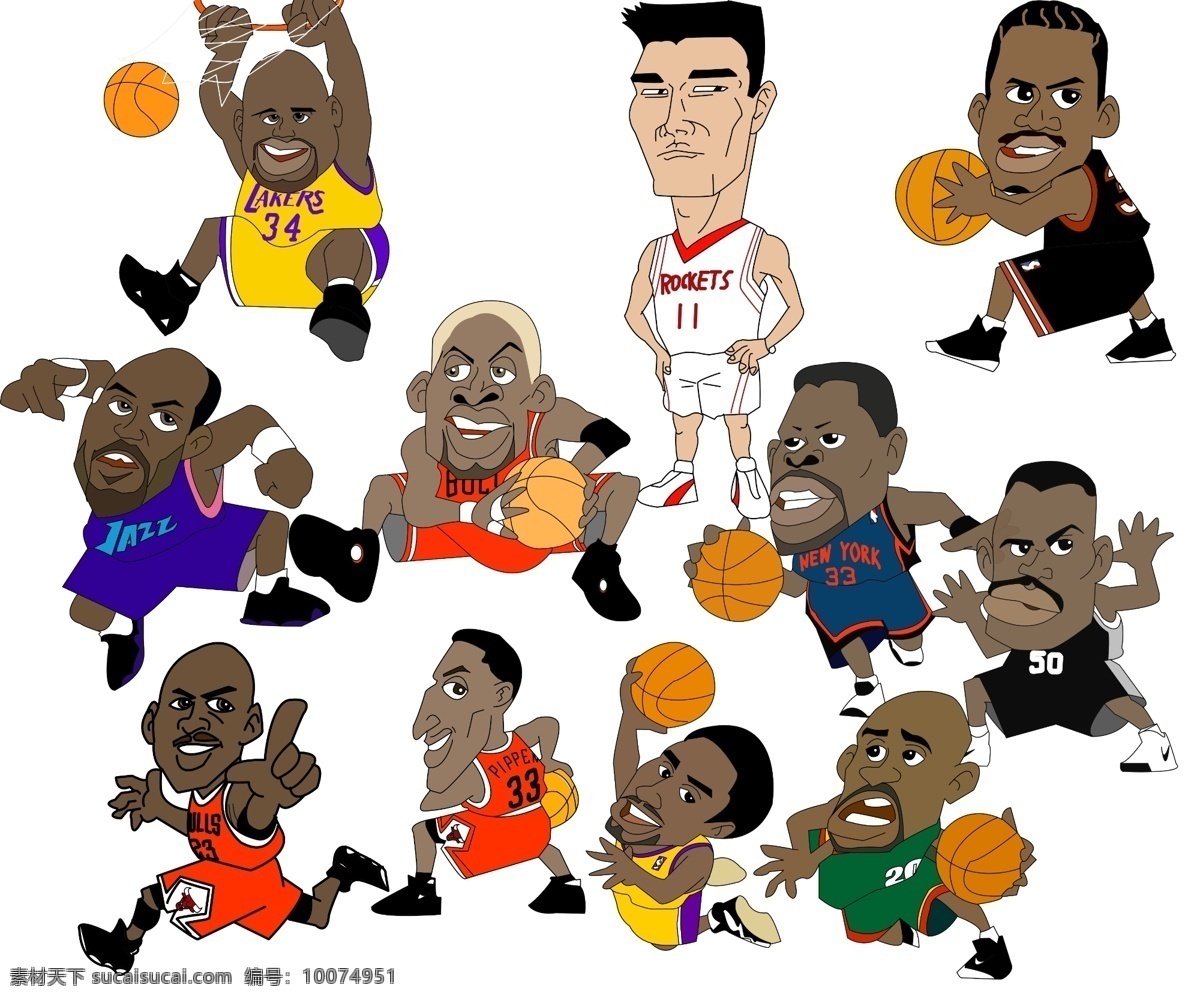 nba 卡通 人物 集合 卡通人物 篮球 美国 经典 总冠军 mvp 得分后卫 中锋 前锋 分层 源文件