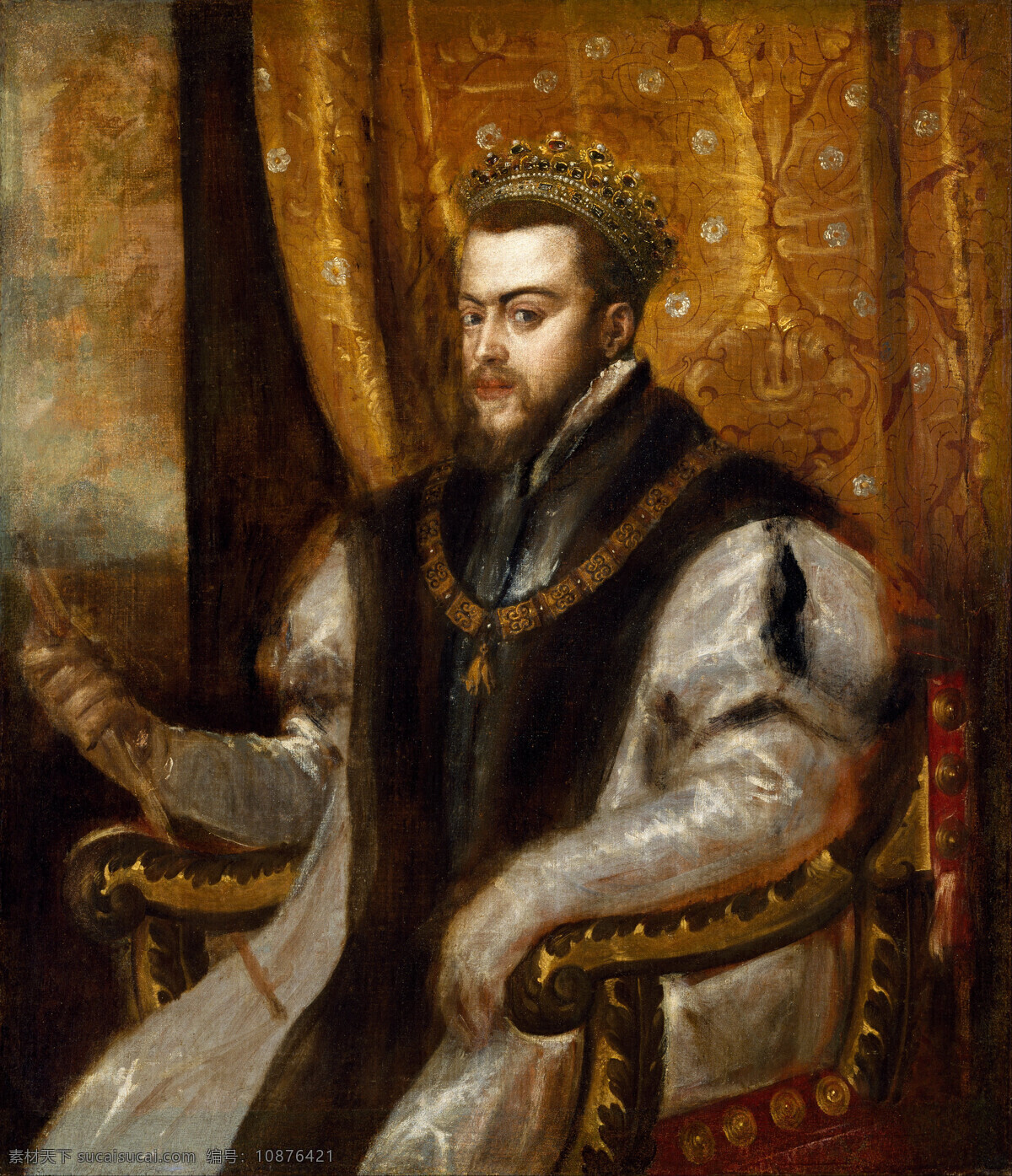 菲利普二世 意大利 画家 提香 作品 哈布斯堡 西班牙 国王 卡罗斯 一世 长子 半身肖像 古典油画 油画 绘画书法 文化艺术