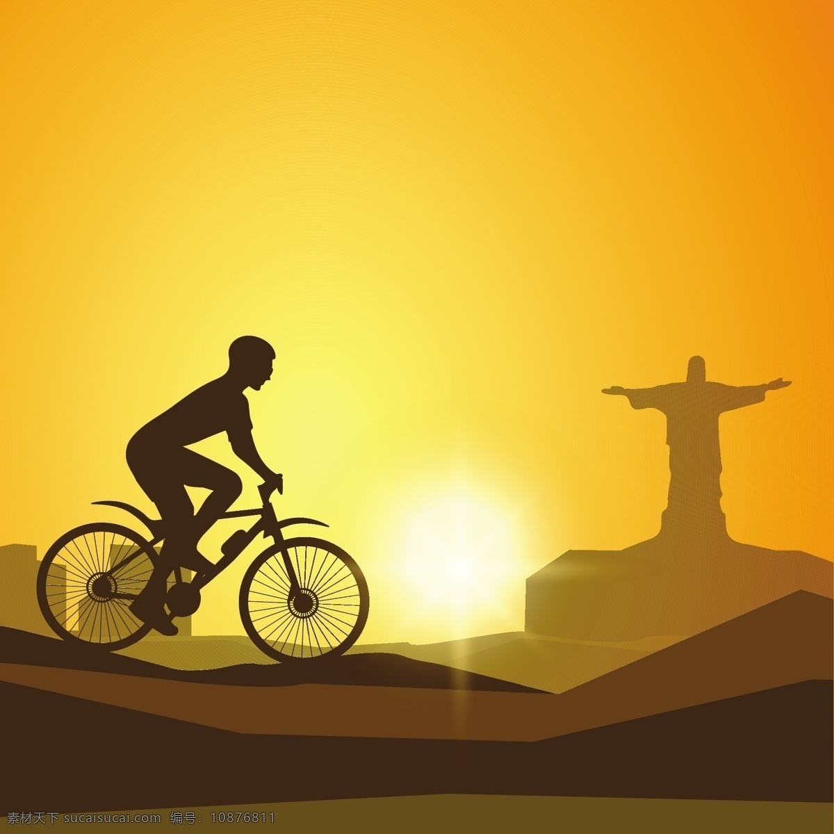 单色 背景 自行车 剪影 运动 太阳 健康 训练 巴西 锻炼 生活方式 适合 基督 运动轮廓 骑自行车
