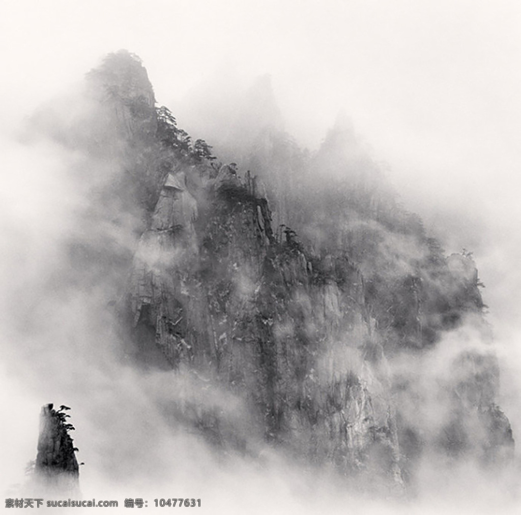 黄山 大雾 迷雾 黑白 风景 自然景观 自然风景